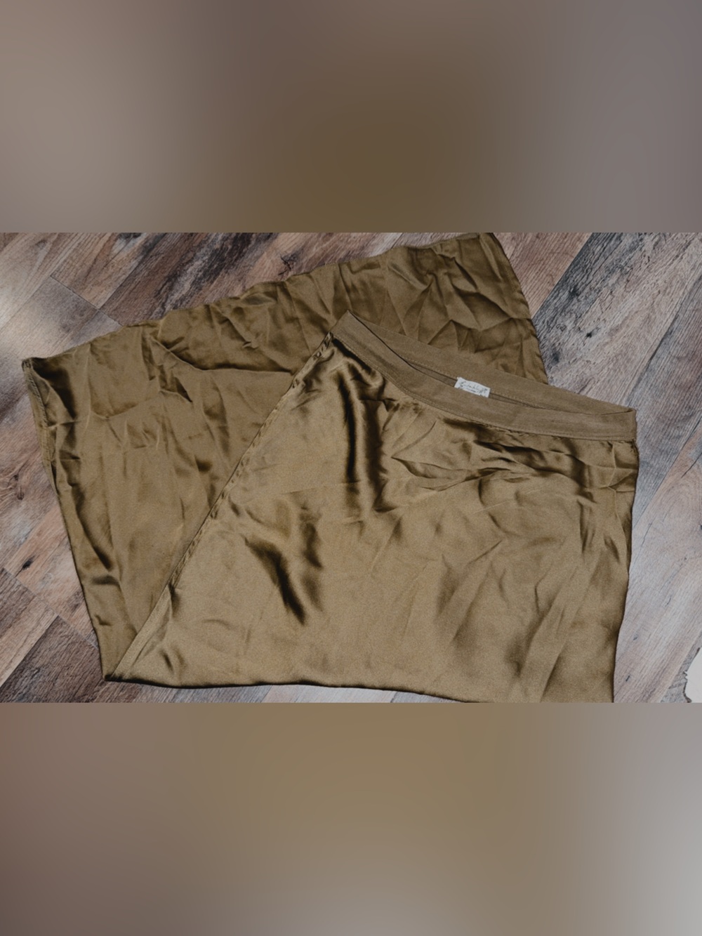 Free People Olive Satin Midi Skirt with Side Slit - Picture 2 of 3